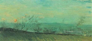 Fábricas vistas desde la ladera de una colina a la luz de la luna Vincent van Gogh Pinturas al óleo